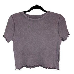 𝅺Aerie Faded Brown Lettuce Hem & Sleeve Crop Top T-Shirt Women’s Size Medium